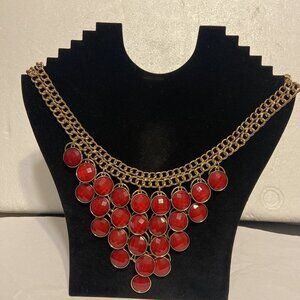 Coro Statement Necklace  Reversible Beautiful Red Goldtone. vintage.